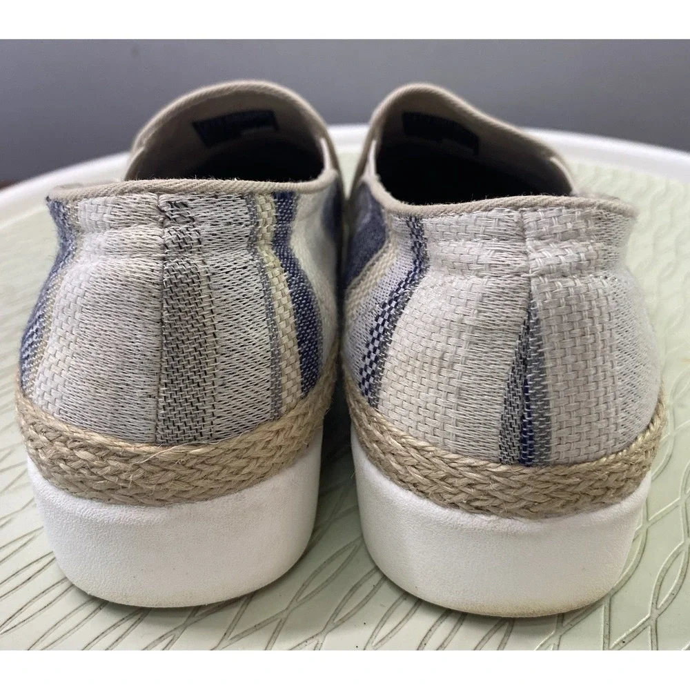 SKECHERS BOBS Women's Flexpadrille Tan/Navy Woven Textile Slip-on Casual Shoes 8